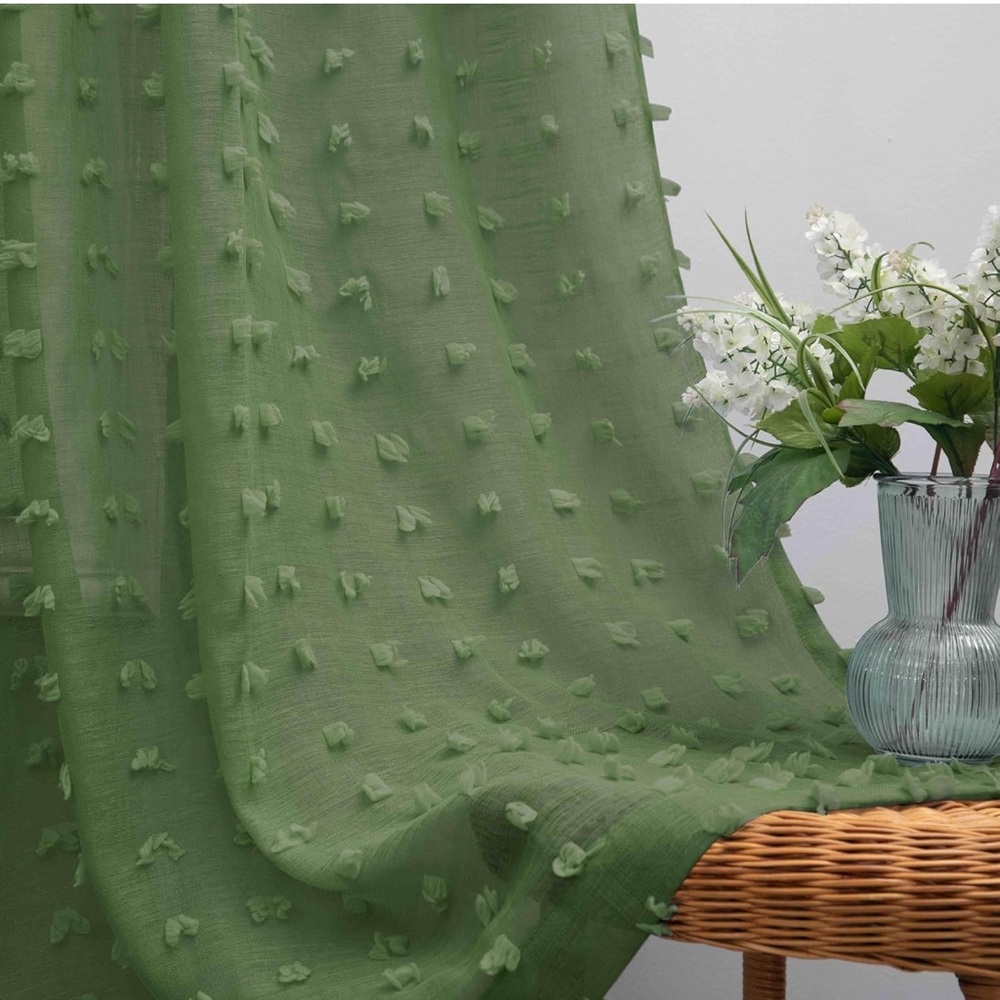 Green Sheer Curtain with Textured Dots